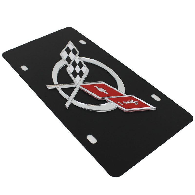 Chevrolet Corvette C5 Flags License Plate 1996 To 2004 Compatible Carbon Steel Black 12 In X 6 Standard Size