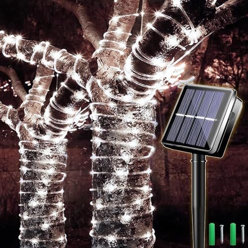 300 Led Solar Rope Lights Outdoor 99 Ft Waterproof Fairy String With 8 Modes For Garden Fence And Patio Decor White