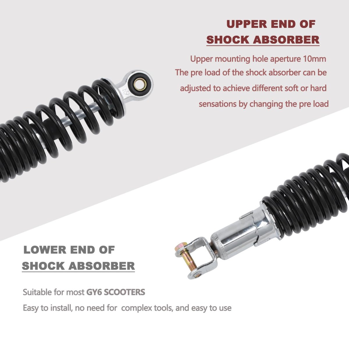 Dual Rear Shock Absorbers With Adjustable Spring Preload 270mm Length 10mm Mounting Hole For Chinese Gy6 Scooter Mopeds Taotao