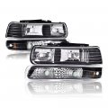 Headlight Assembly For Chevy Silverado 1500 2500 3500 Hd 1999 To 2002 Suburban Tahoe 2000 2006 Halogen Clear Lens Black Housing 