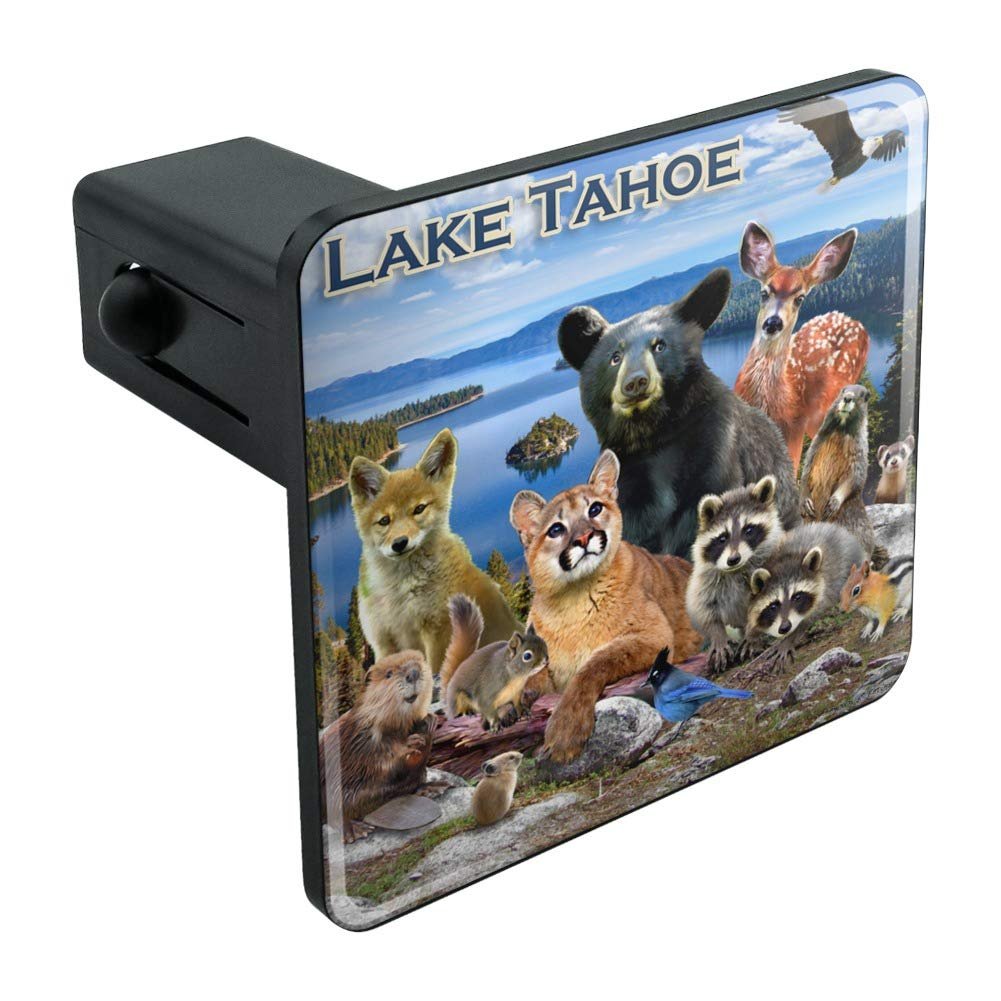 Lake Tahoe California Nevada Animals Bear Cougar Deer Trailer Hitch Cover For 1 25 In Receivers Black Abs Plastic With Uv