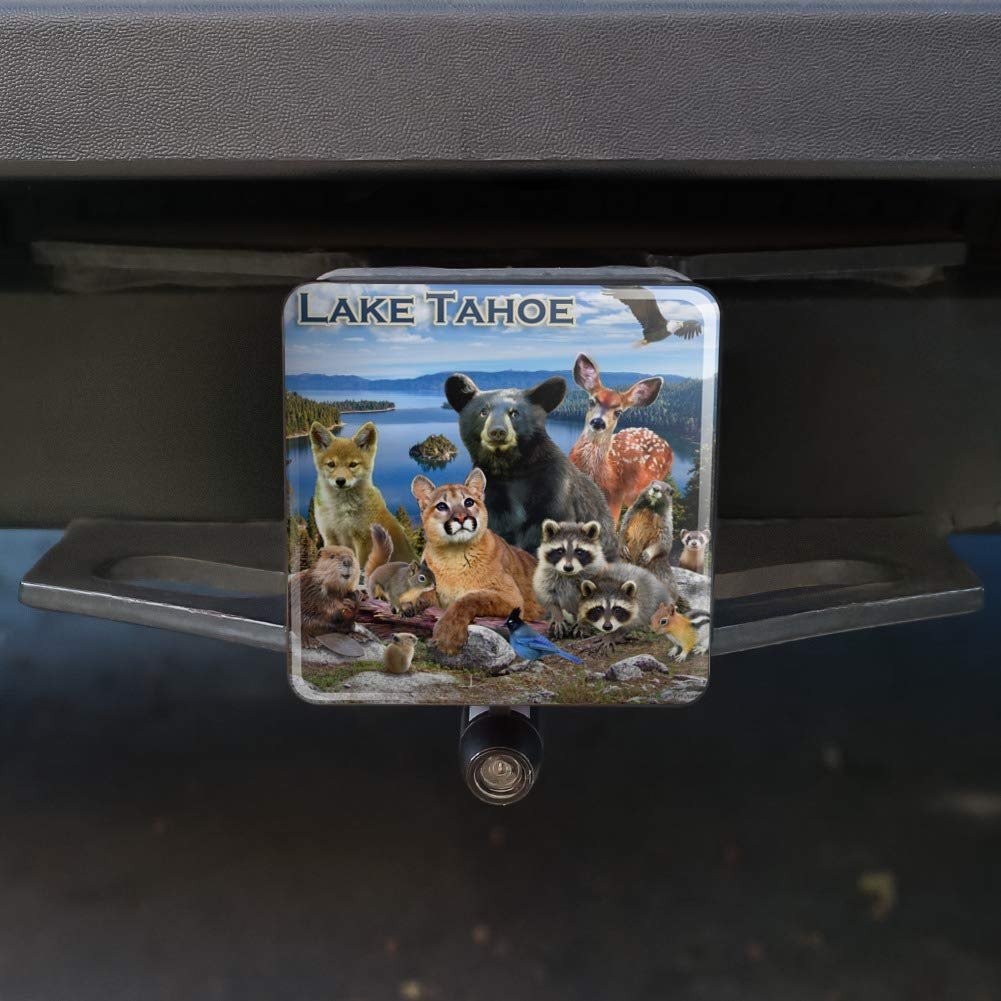 Lake Tahoe California Nevada Animals Bear Cougar Deer Trailer Hitch Cover For 1 25 In Receivers Black Abs Plastic With Uv
