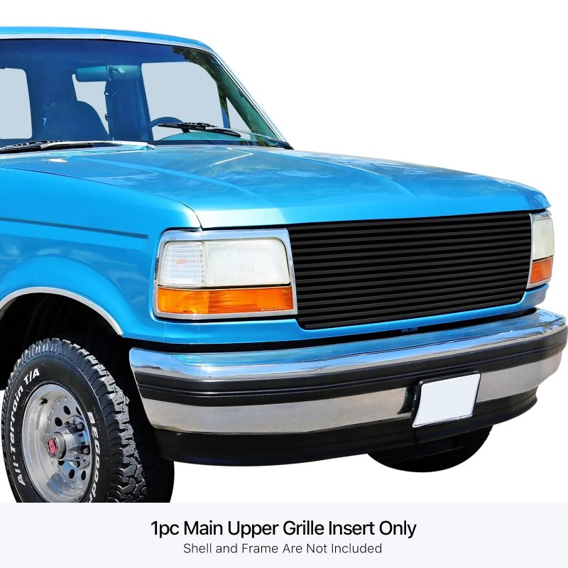 Off Roader Egrille For Ford Bronco F-150 F-250 F-350 1987-1991 Main Upper Stainless Steel Black 8x6 Horizontal Billet Grille