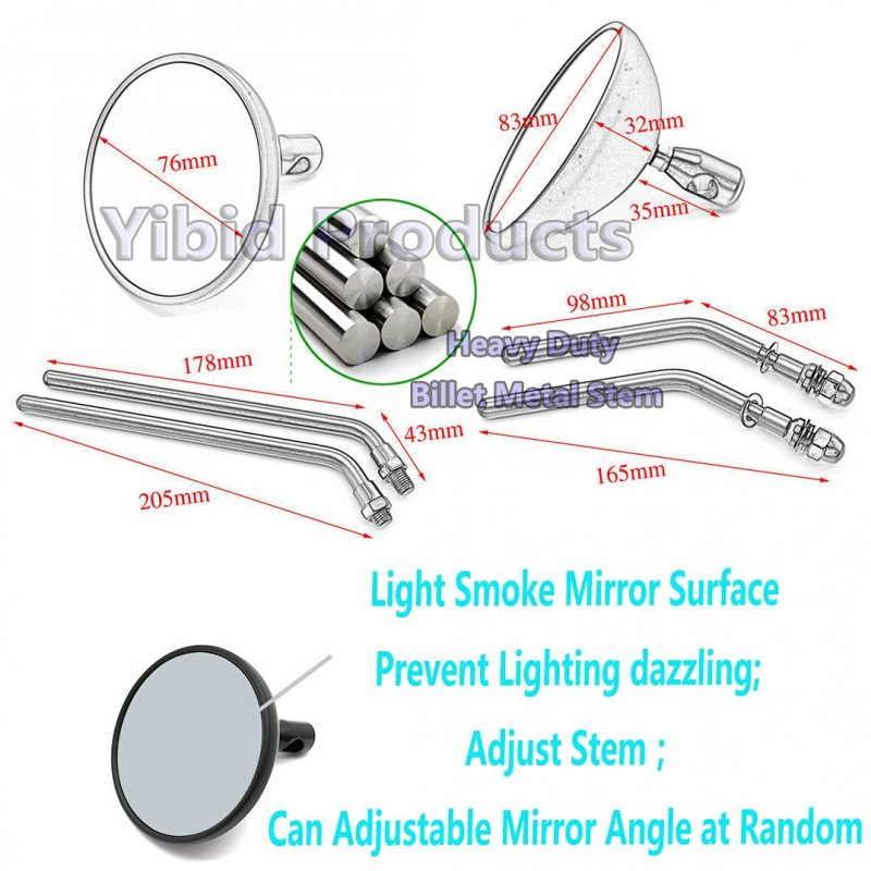 Universal 3 In Round Retro Motorcycle Rearview Side Mirrors Chrome Finish For Cruiser Chopper Cafe Racer Bobber Fits Kawasaki