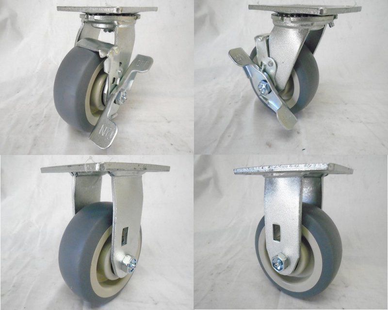 5 X 2 Swivel Caster With Brake Thermoplastic Rubber Wheel Rigid 350 Lbs Each