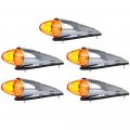 5pcs 17led Amber Torpedo Cab Marker Lights Chrome Assembly Truck Roof Top Clearance Running For Trailer Peterbilt Kenworth 
