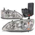 Oe Style Chrome Housing Amber Corner Headlight Lamps Tool Kit For Honda Civic Sedan Coupe 04-05 