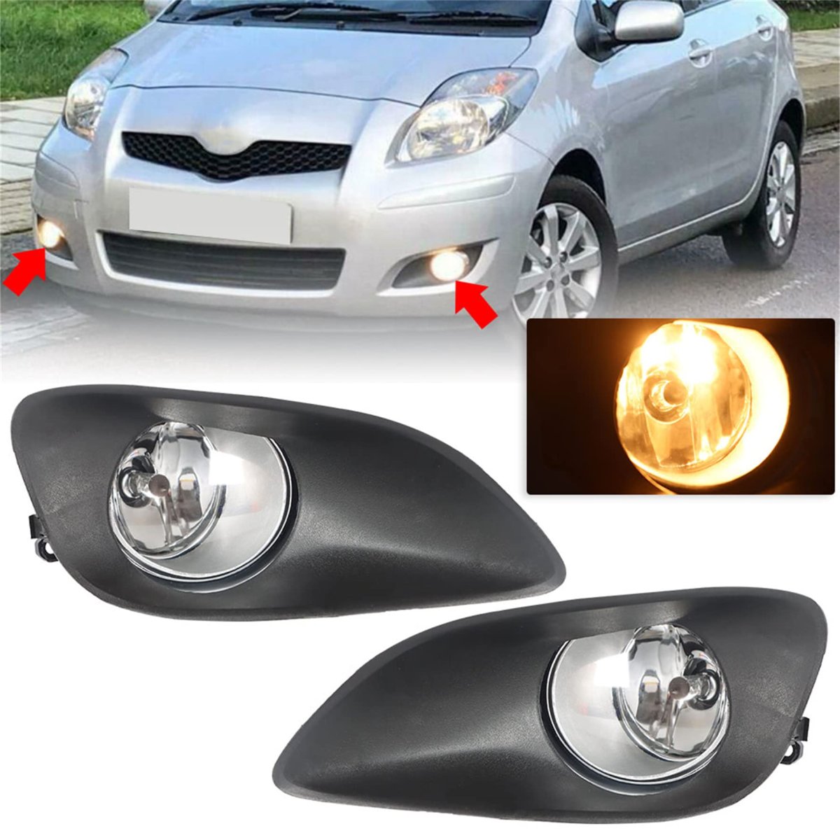 Fog Light Assembly Replacement For Yaris Base Sedan 4 Door 2007 To 2011 Pair Of H11 Halogen Lamps With Switch And Wiring Kit