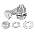 5set Hex Head Screw Bolt 1 23 X 1 304 Stainless Steel Fully Threaded With Nuts Flat Lock Washers Silver 