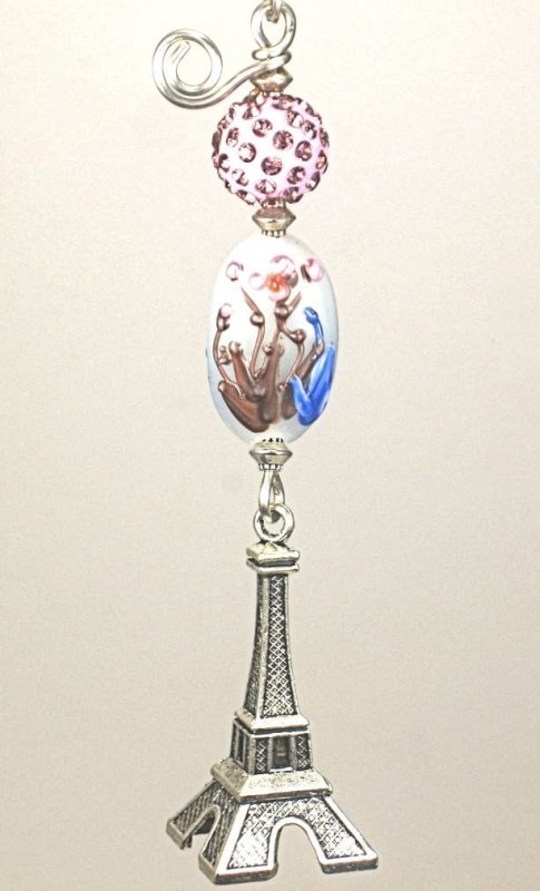 Springtime In Paris France French Silver Eiffel Tower With Handmade Glass Rose Rhinestone Ceiling Fan Pull Chain