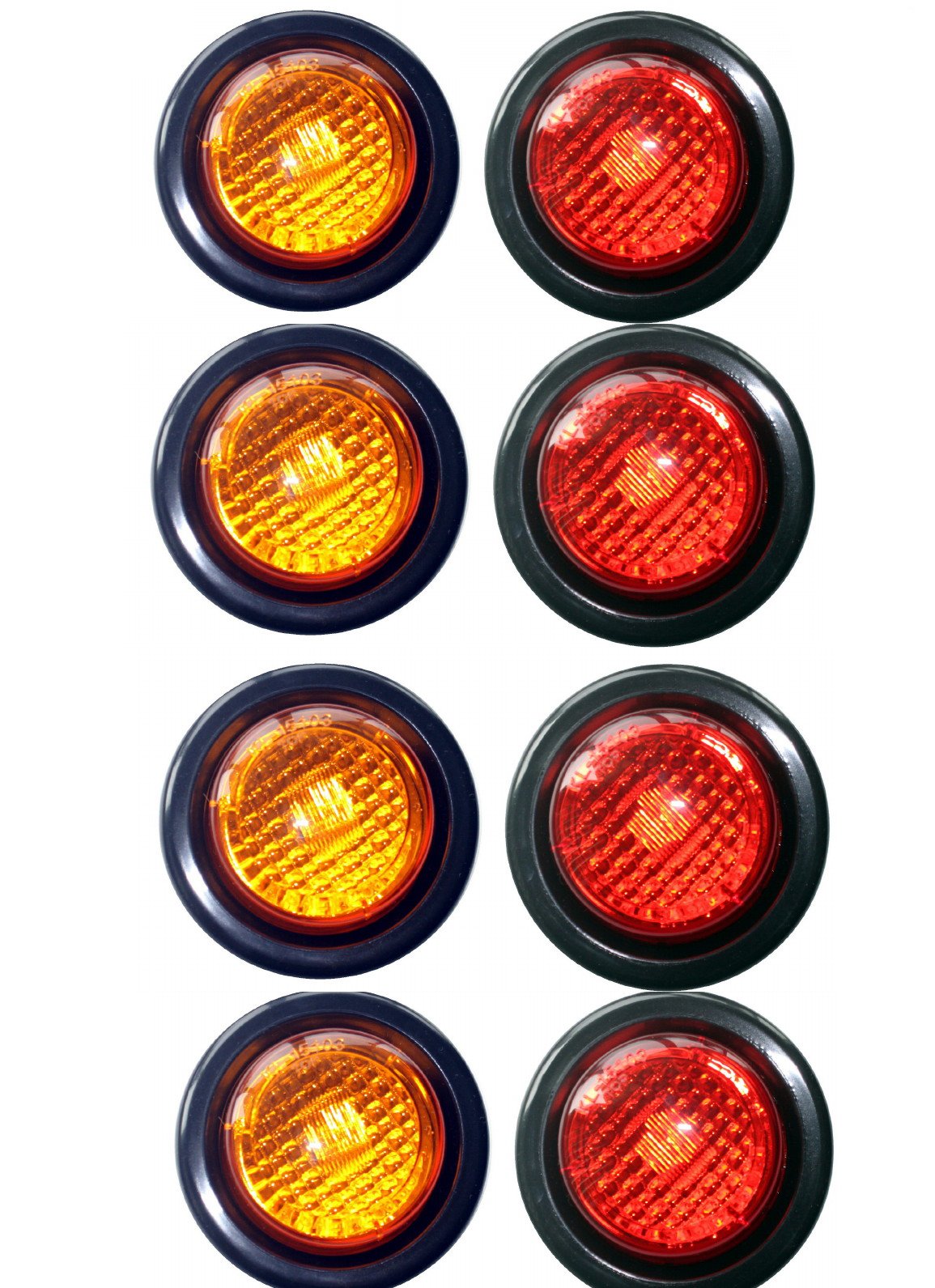 4 Red And Amber Led 2 In Round Clearance Side Marker Light Kits With Grommet For Truck Trailer Rv Pack Of 8