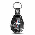Ipick Image For Ford Mustang Tri-bar Led Printed On Real Black Forged Style Carbon Fiber Tear-drop Shape Key Chain Keychain
