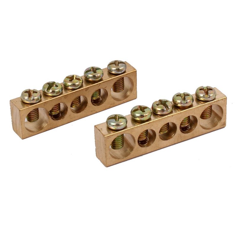 5 Positions Electric Wire Screw Terminal Ground Copper Neutral Bar 2pcs
