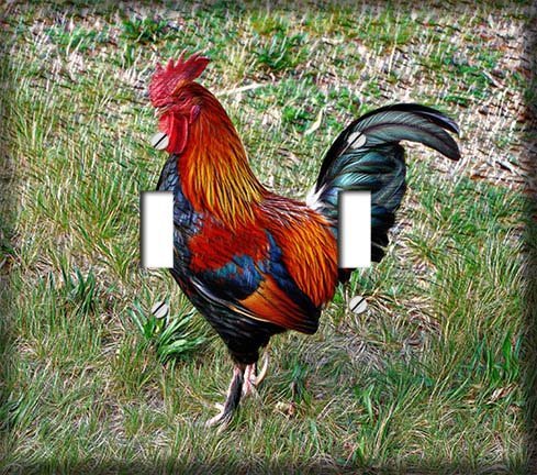 Barnyard Rooster Double Toggle Switchplate Switch Plate Cover