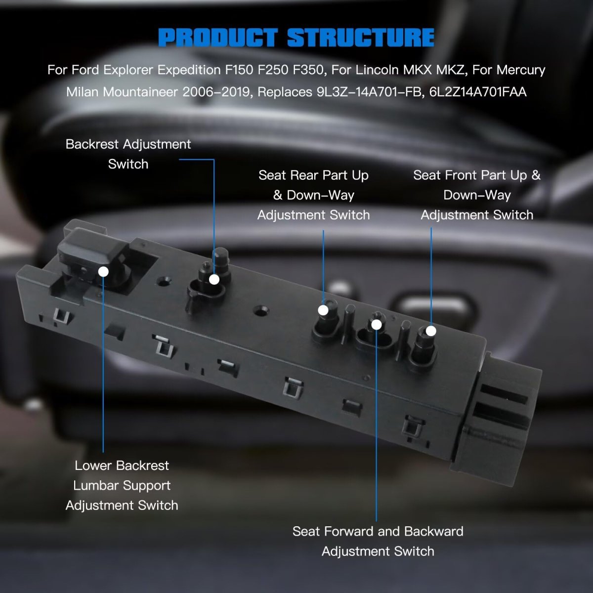 Front Left Driver Side Power Seat Switch Fit For 2007-2012 Lincoln Mkz