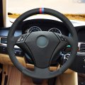 Mewant Custom Handmade Black Suede Car Steering Wheel Covers Wrap For Bmw 5 Series E60 E61 2004 2005 2006 2007 2008 2009 2010