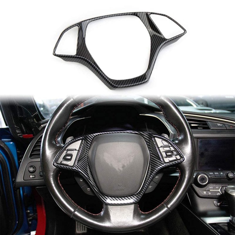 Carbon Fiber Look Steering Wheel Cover Molding Trims Accessories For 2014 2015 2016 2017 2018 Chevrolet Corvette C7 Big One
