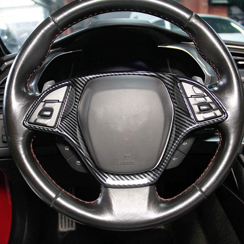 Carbon Fiber Look Steering Wheel Cover Molding Trims Accessories For 2014 2015 2016 2017 2018 Chevrolet Corvette C7 Big One