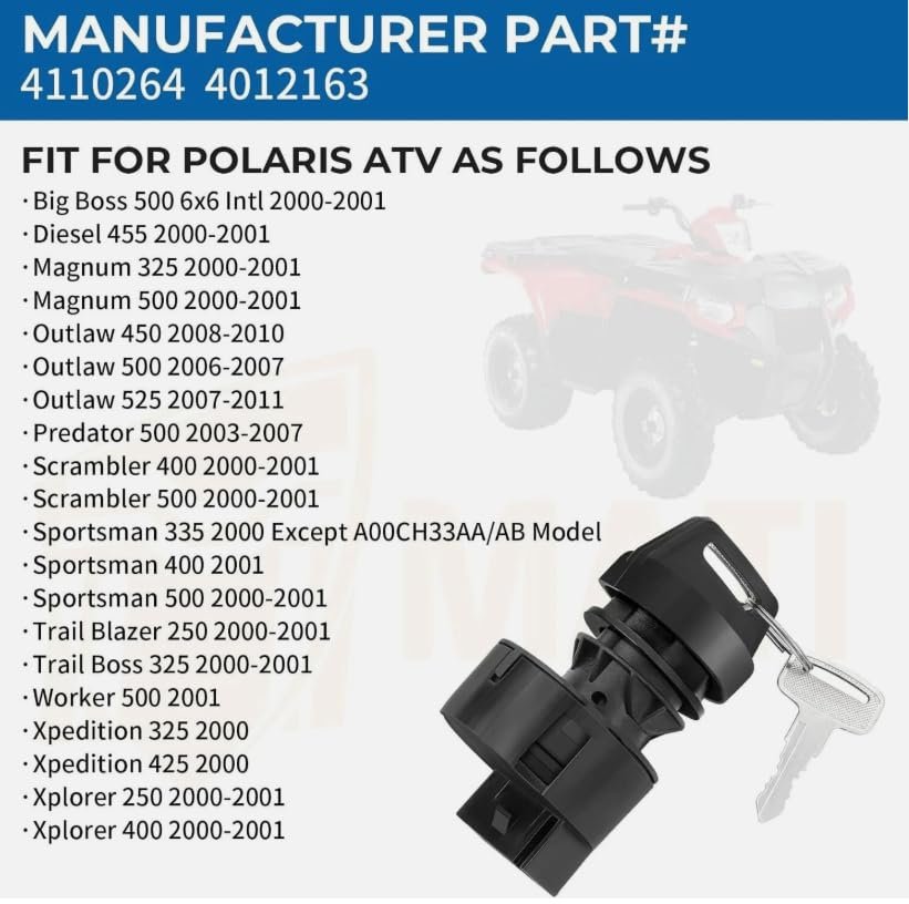 On-off Ignition Key Switch For Polaris Outlaw 450 500 525 S Irs Mxr 2006-2010 Atv