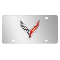 Chevrolet Corvette C8 3d Logo Mirror Chrome Stainless Steel License Plate Official Licensed Universal Fit 12 In X 6 