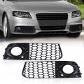G-plus Glossy Front Bumper Fog Light Lamp Mesh Grill Grille Compatible With Audi A4 B8 2008 2009 2010 2011 2012 Cover