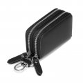 Ugshy 1 Pc Car Leather Doublelayer Key Case Large-capacity Storage Zipper Bag With Hook Universal Home Use Black 