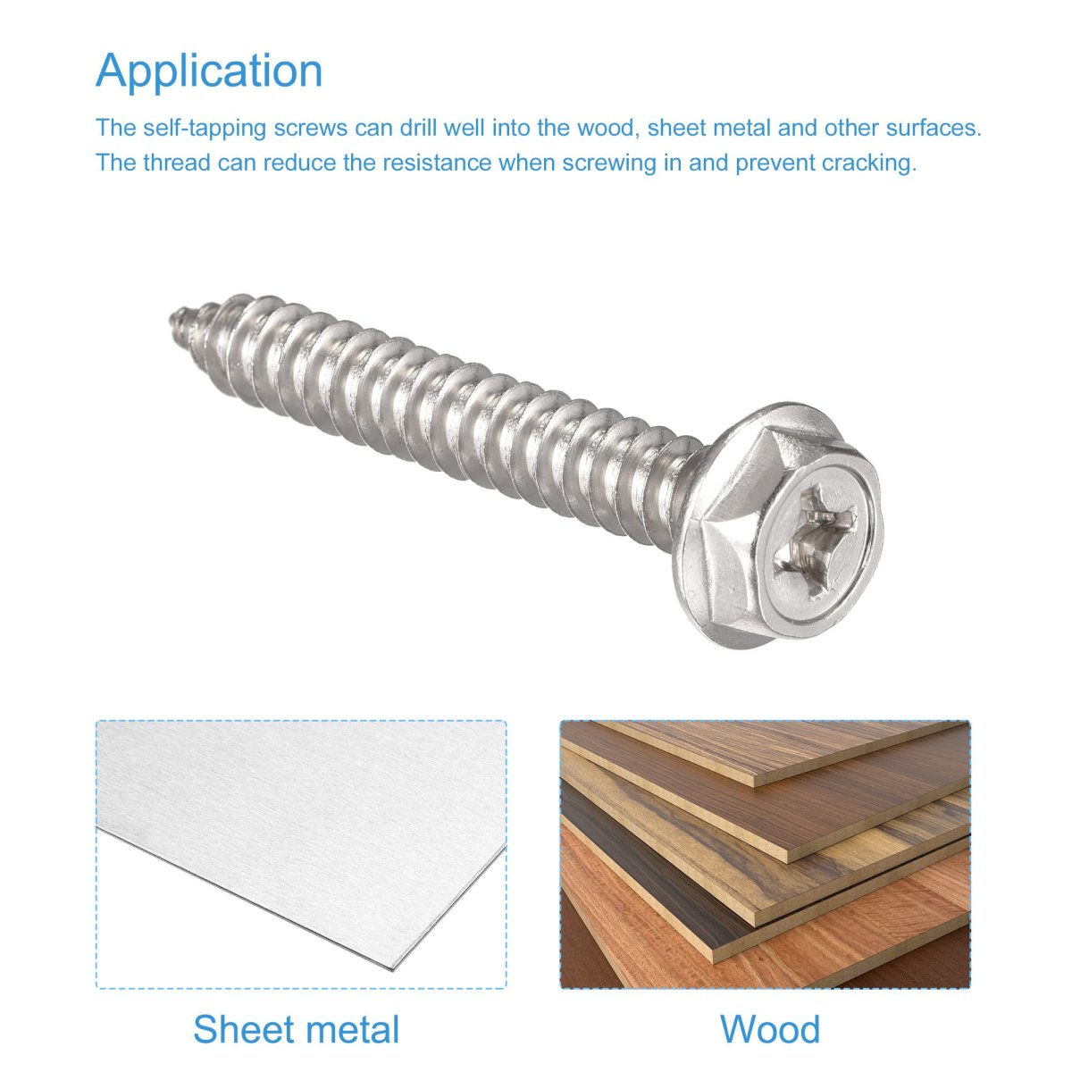 Phillips Hex Washer Self Tapping Screws M6 X 40mm 304 Stainless Steel Flange Sheet Metal Screw 10pcs