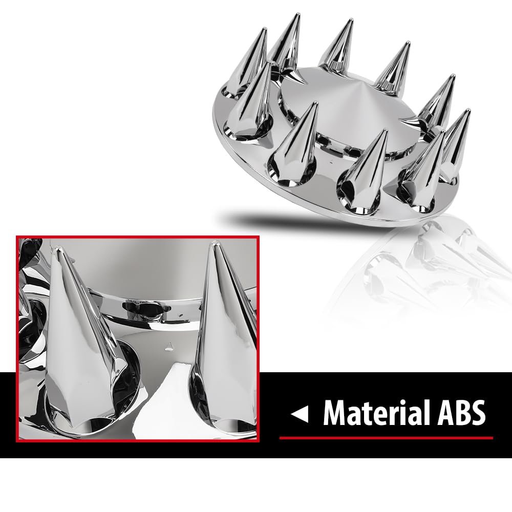 G-plus Front Hub Cover Set Chrome Semi Truck Wheel 33mm Nut Covers Spiked Compatible With Semi-truck 20 22 5 And 24 Wheels