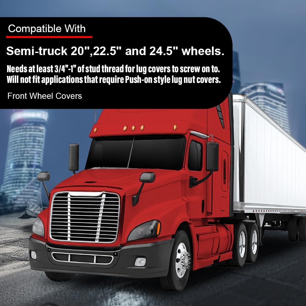 G-plus Front Hub Cover Set Chrome Semi Truck Wheel 33mm Nut Covers Spiked Compatible With Semi-truck 20 22 5 And 24 Wheels