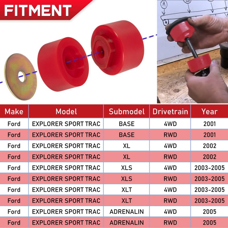 Replace For 6-116 Body Mount Bushings Kit Ford Explorer Sport Trac 2wd 4wd 2001-2005 18pcs Red Polyurethane