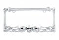 Cla Flaming Skull Metal License Plate Frame Chrome 