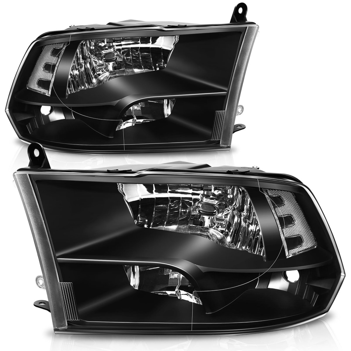 Headlight Assembly For 2009 To 2018 Dodge Ram 1500 2500 3500 4500 5500 Black Housing Clear Lens Driver And Passenger Side Pair