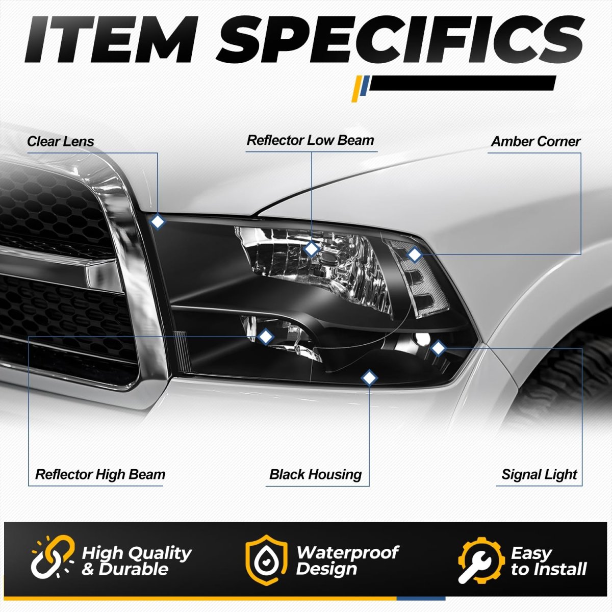 Headlight Assembly For 2009 To 2018 Dodge Ram 1500 2500 3500 4500 5500 Black Housing Clear Lens Driver And Passenger Side Pair