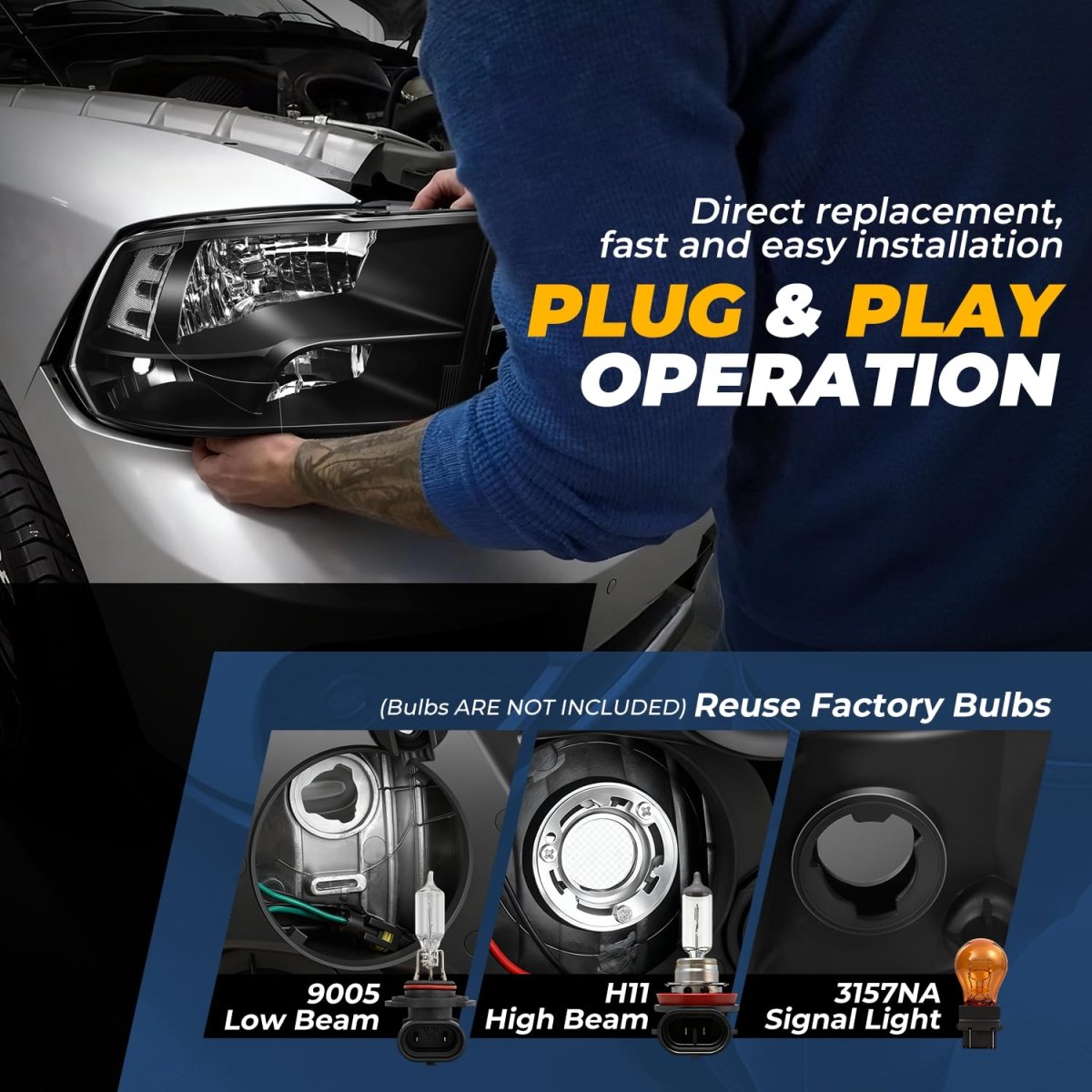 Headlight Assembly For 2009 To 2018 Dodge Ram 1500 2500 3500 4500 5500 Black Housing Clear Lens Driver And Passenger Side Pair