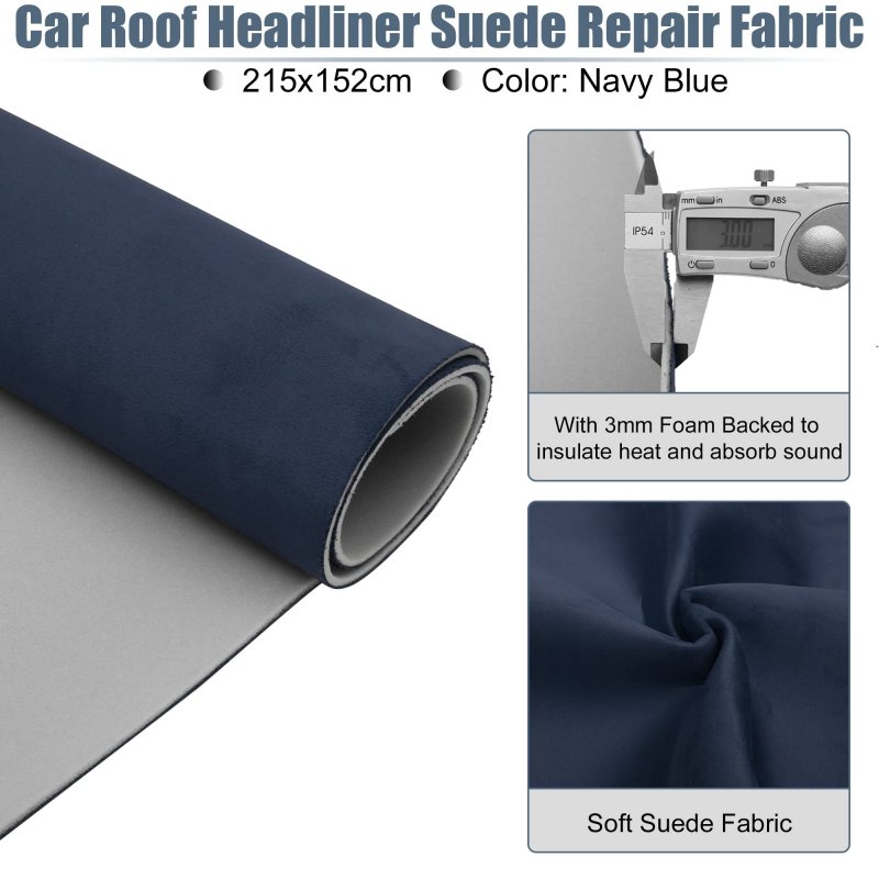 Suede Headliner Fabric 85 In X 60 Foam Backed For Car Truck Rv Suv Navy Blue Interior Trim Diy Repair Replacement