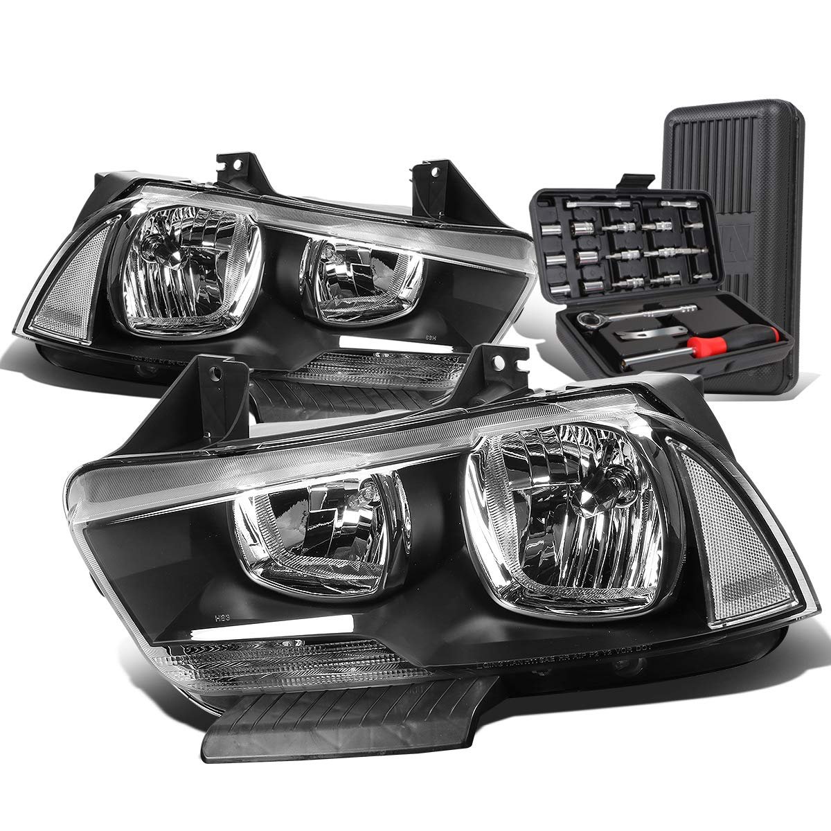 Auto Dynasty Oe Style Black Housing Clear Corner Head Lamps Tool Kit For Dodge Charger 11-14
