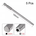 Uxcell 5 Pcs 1 4 Hex Shank T20 Magnetic Security Torx Screwdriver Bits 100mm Length