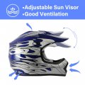 Tcmt Dot Certified Youth Blue Flame Dirt Bike Atv Mx Motocross Offroad Street Motorcycle Helmet Goggles Gloves M