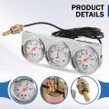 2 In 52mm Triple Gauge Set Kit With Oil Pressure Water Temperature And Amp Meter 3 1 For 12v Vehicles S086-cl-fba