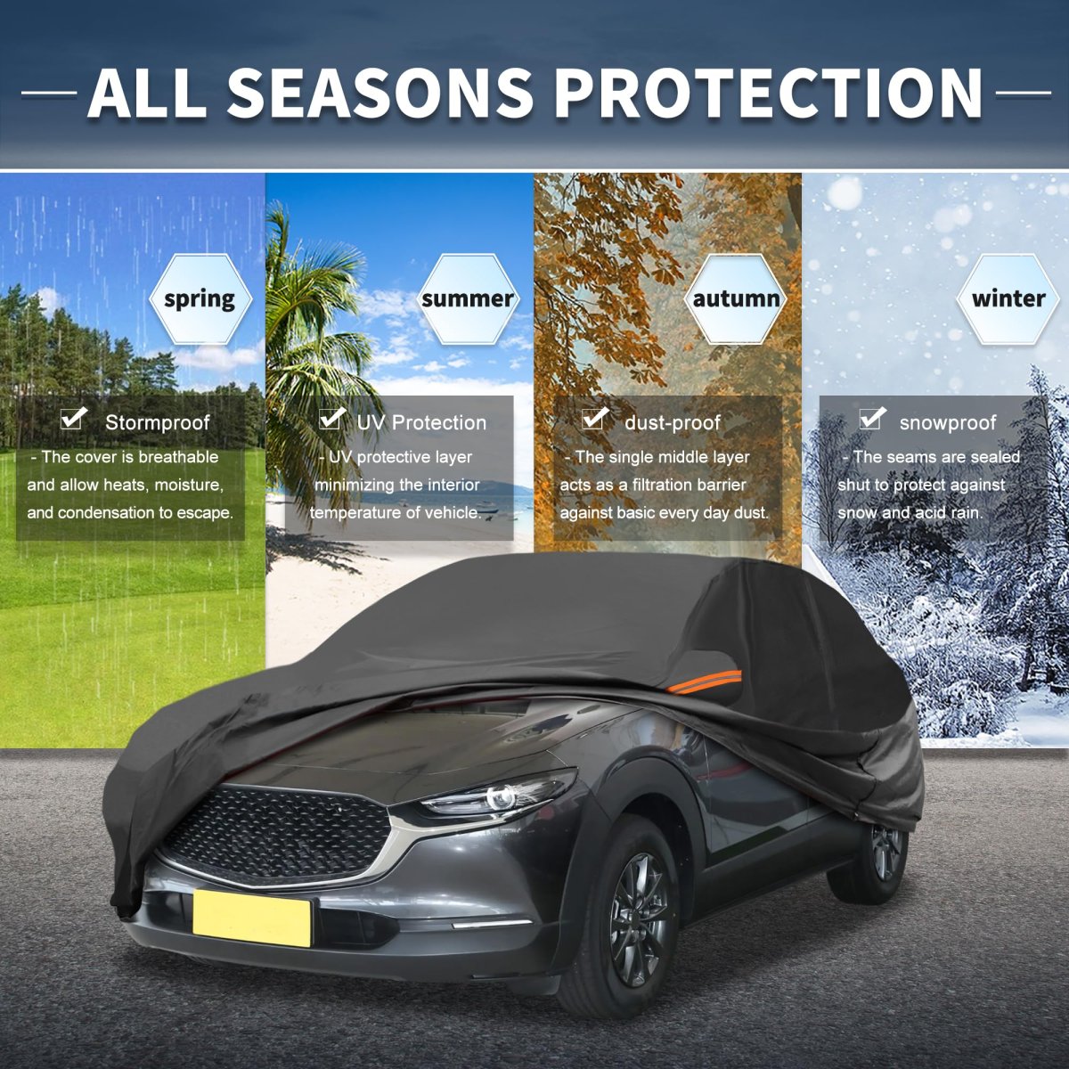 Car Cover Outdoor Waterproof Sun Rain Snow Hail Protection With Left Side Door Zipper 210d-pu For Mazda Cx-30
