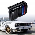 Astra Depot Shiny Gloss Black M Strip Color Single Slat Front Hood Bumper Kidney Grille Grill Compatible For 1982-1994 Bmw E30