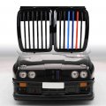 Astra Depot Shiny Gloss Black M Strip Color Single Slat Front Hood Bumper Kidney Grille Grill Compatible For 1982-1994 Bmw E30