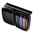 Astra Depot Shiny Gloss Black M Strip Color Single Slat Front Hood Bumper Kidney Grille Grill Compatible For 1982-1994 Bmw E30