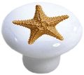 Set Of 2 Starfish Nautical Ceramic Cabinet Drawer Knobs 