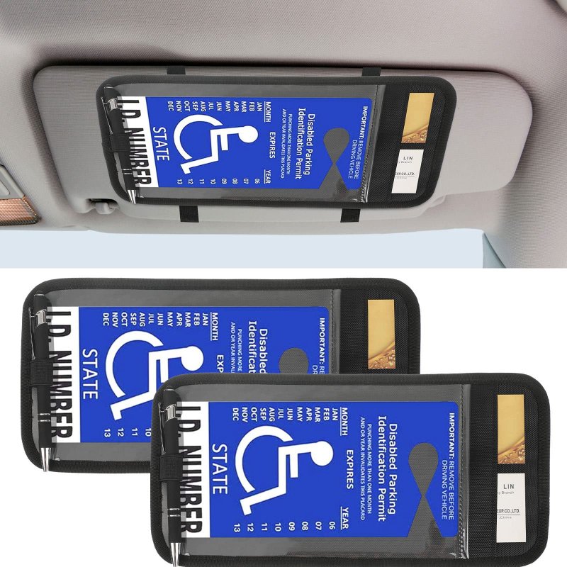 Handicap Placard Holder For Auto With Organizer Pockets Disabled Parking Permit Sign Protector Car Sun Visor Pvc Plastics Pen