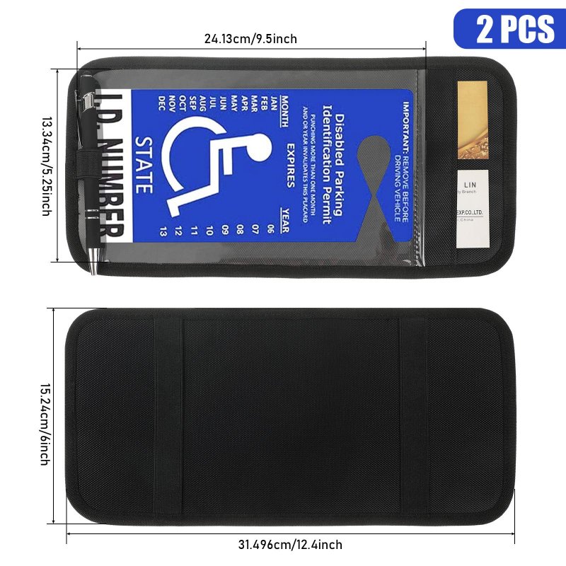 Handicap Placard Holder For Auto With Organizer Pockets Disabled Parking Permit Sign Protector Car Sun Visor Pvc Plastics Pen