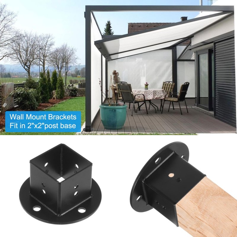 4pcs Square Floor Flange 2 X2 Post Base Brackets Kit Wall Mount For Deck Railing Mailbox Black
