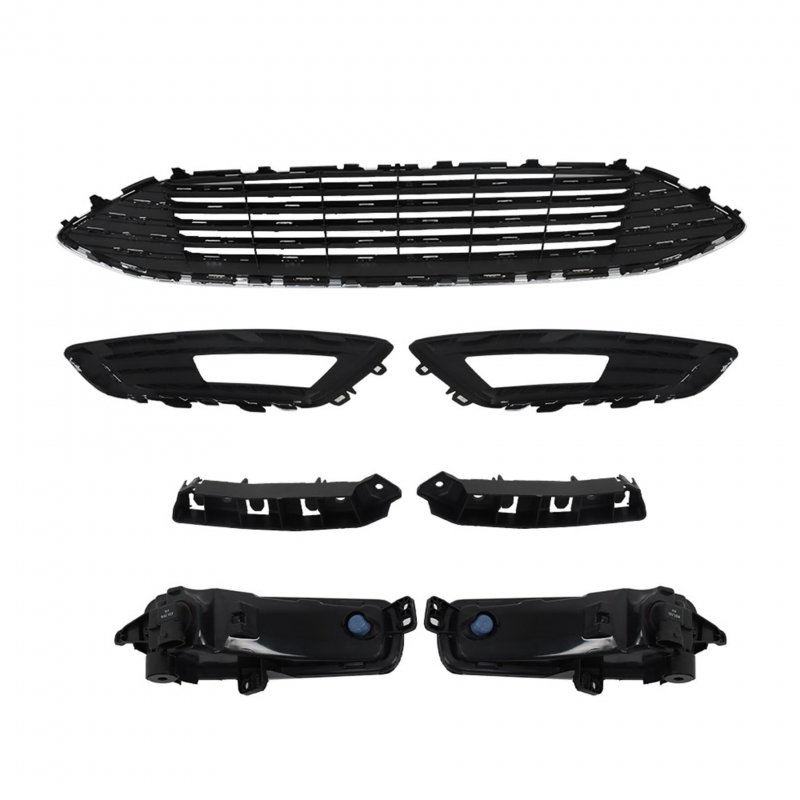 7 Piece Front Grille Fog Light And Cover Bumper Brackets Assembly For 2015 2016 2017 2018 Focus Black Chrome Plastic
