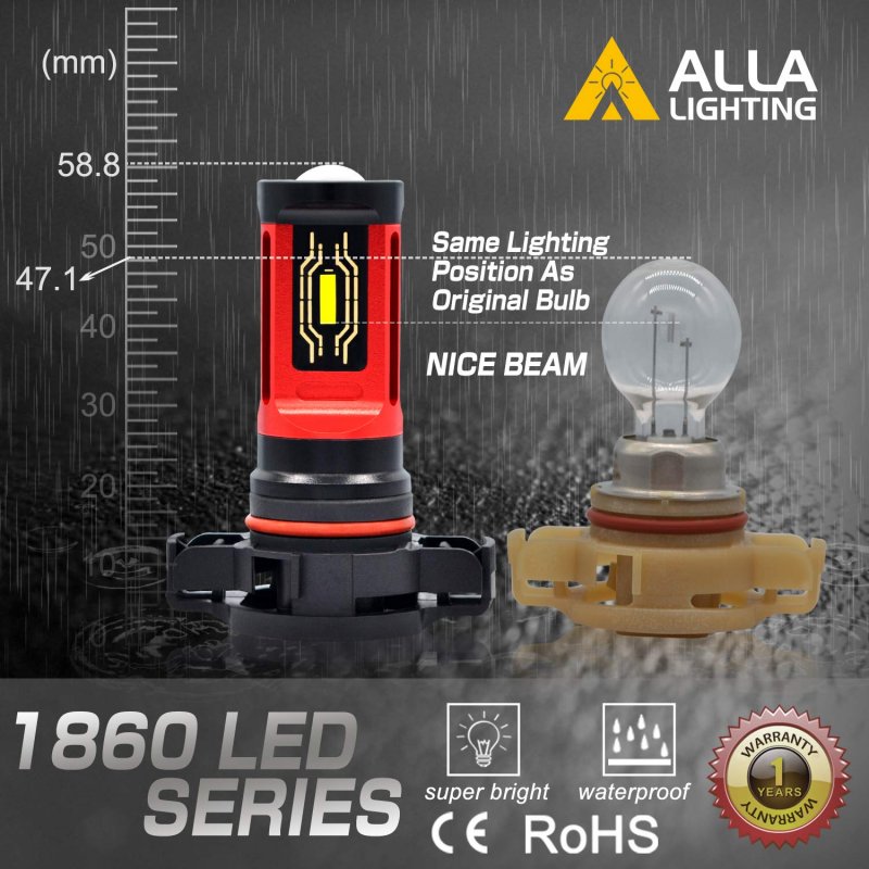 Alla Lighting 5201 5202 Ps19w Led Fog Bulbs Drl Replacement Xtreme Super Bright 1860-smd Ps24wff 12085 Psy19w 3200k Golden