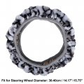 X Autohaux Elastic Leopard Pattern Fluffy Car Steering Wheel Cover With Handbrake Gear Shift Set Universal Gray